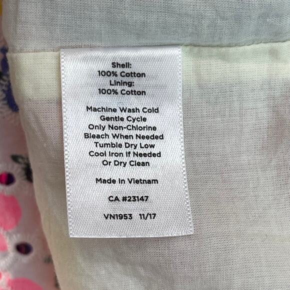 Talbots Eyelet Floral Shift Dress Women's 2 Ruffle V-Neck Sleeveless Knee Length - Picture 4 of 7